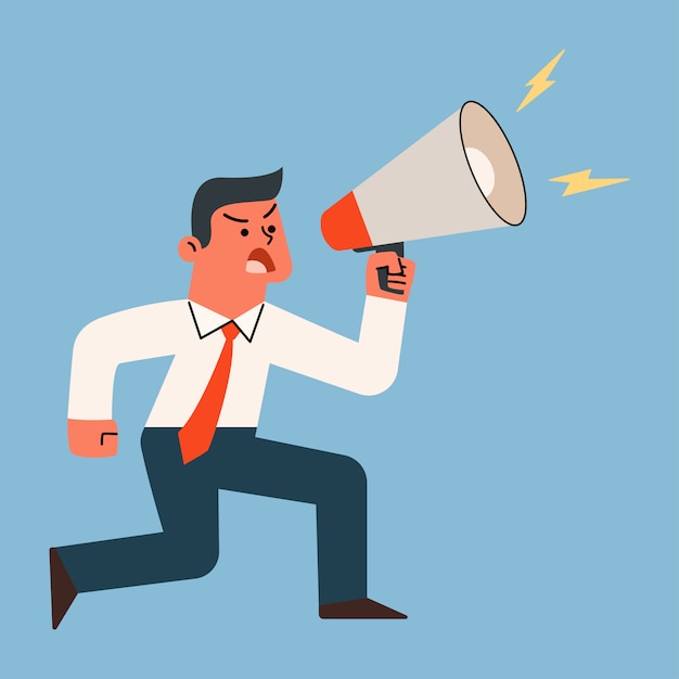 Premium Vector | Businessman shouting and screaming with megaphone ...