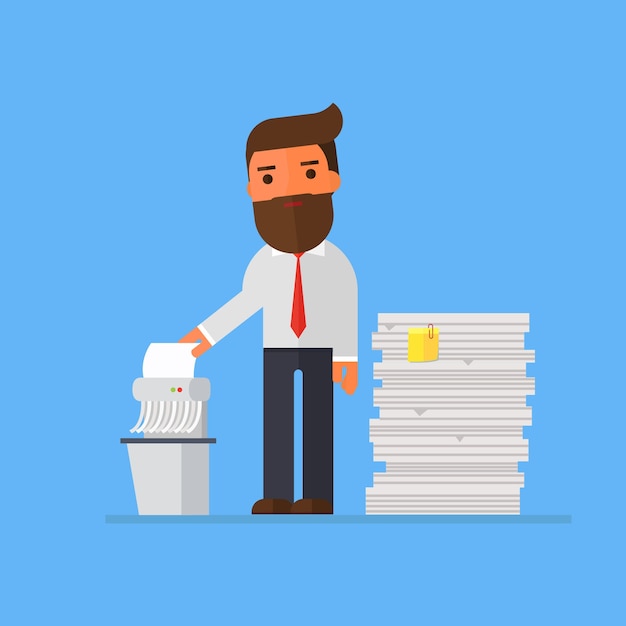 Premium Vector | Businessman shredding old files