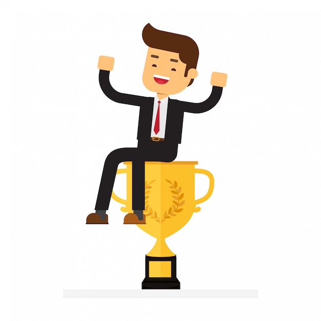 Premium Vector | Businessman sitting on a big cup