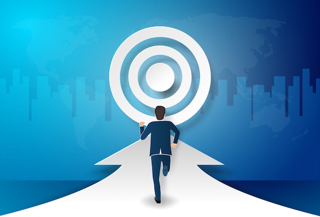 Businessman step forward to the target, to be success Premium Vector