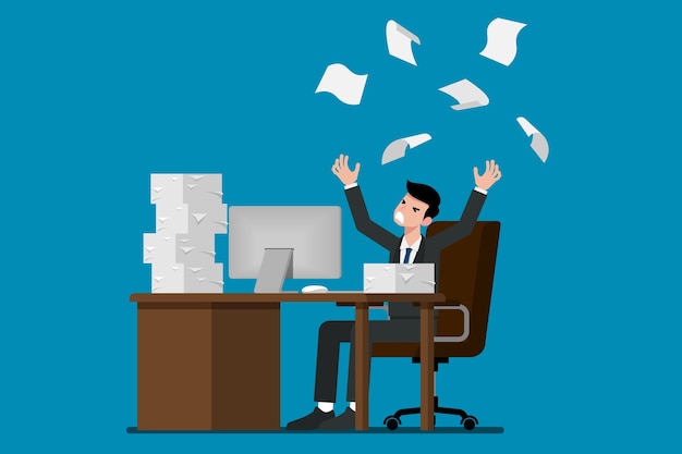 Premium Vector | Businessman throwing stack of paper in the air