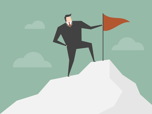 Businessman on the top of a mountain Free Vector