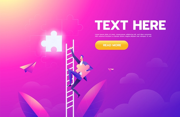 Businessman vision creative concept solution opportunities on top of ladder climb Premium Vector