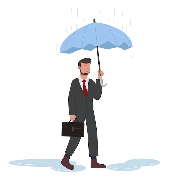 Premium Vector | Businessman walk under rain with umbrella illustration