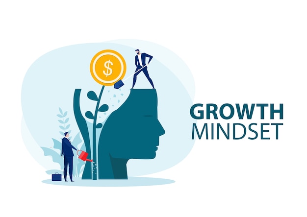 Businessman water the plants money think for growth mindset concept vector Premium Vector