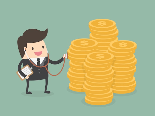 Businessman with a pile of coins