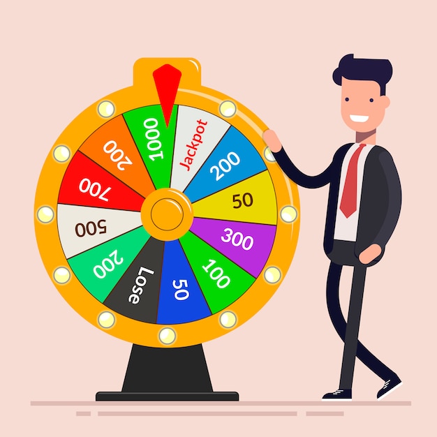 Premium Vector | Businessman with fortune wheel.