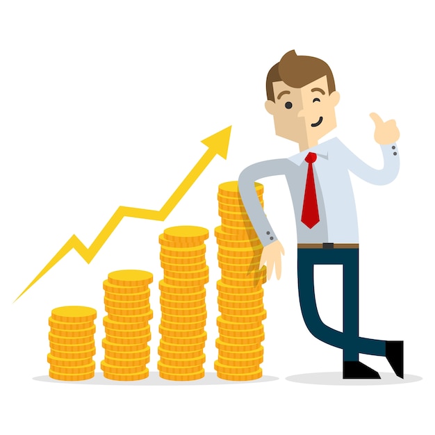 Premium Vector | Businessman with gold coins chart