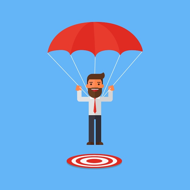 Premium Vector | Businessman with parachute focused on a target