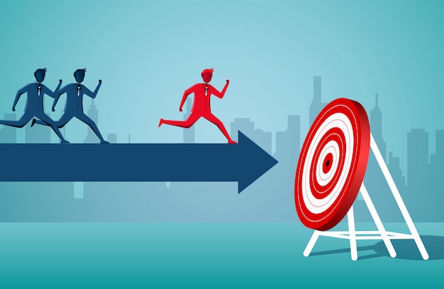 Premium Vector | Businessmen are competing running against each other on  the arrow to the red circle target. business finance success. leadership.  startup. illustration cartoon vector