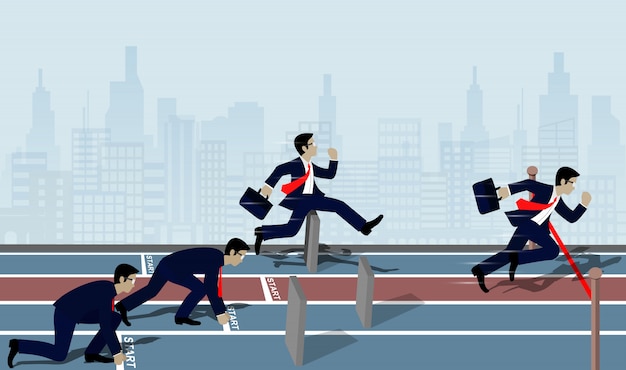 Premium Vector | Businessmen competition run to the finish line to success