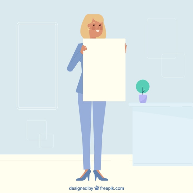 Businesswoman character holding a big
paper
