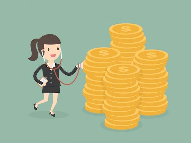 Businesswoman character with money
