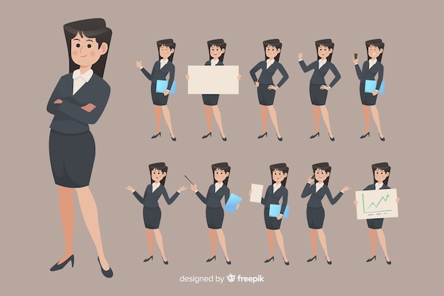 Businesswoman doing different actions