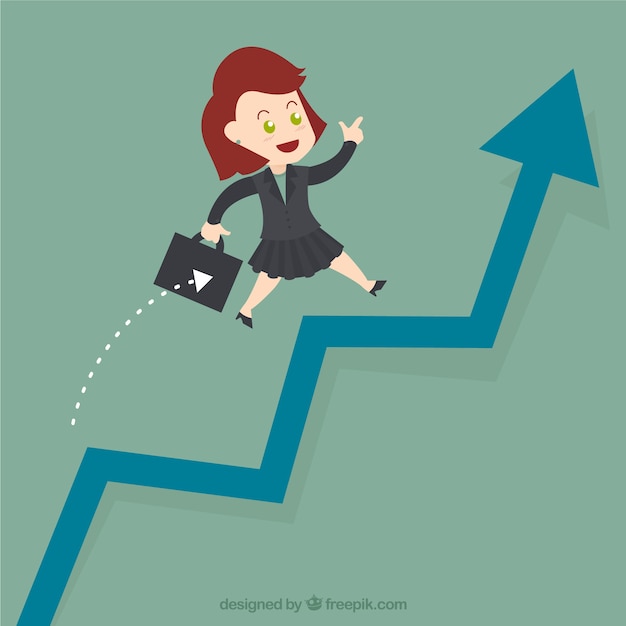 Businesswoman jump over growing chart