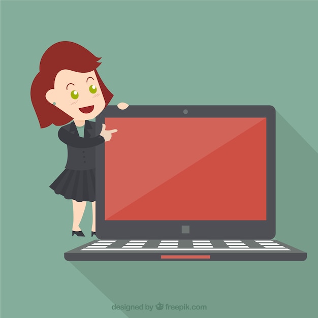 Businesswoman pointing to the screen