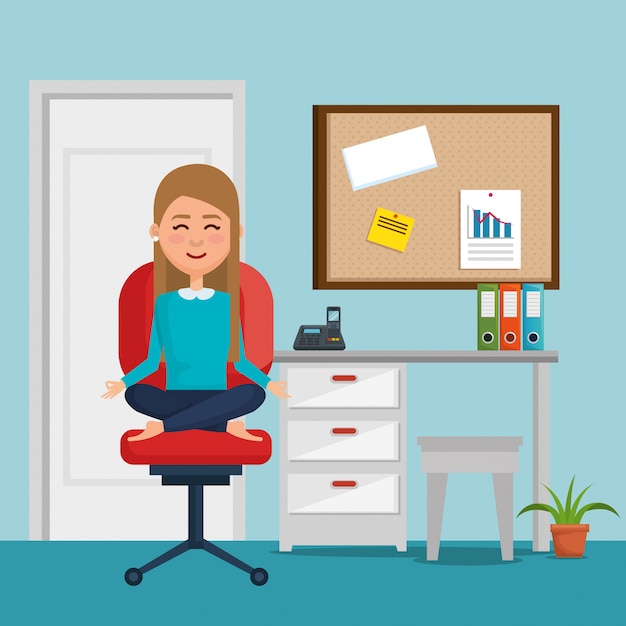 Premium Vector | Businesswoman practicing yoga in office chair