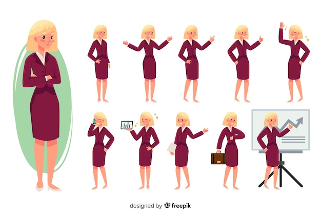 Businesswoman set with different
postures