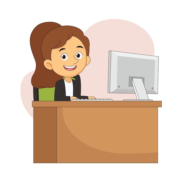 Premium Vector | Businesswoman sit at the table in office