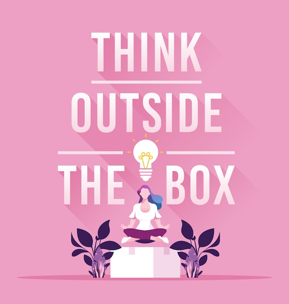 Businesswoman think outside the box concept Premium Vector