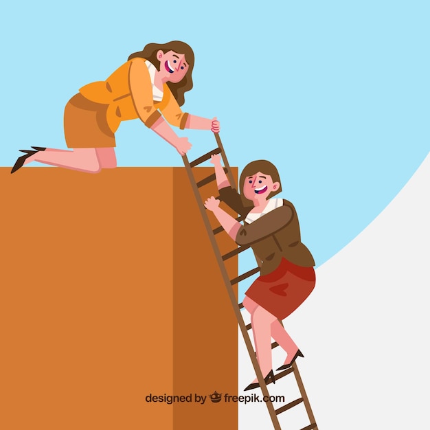 Businesswoman with ladder for her
partner