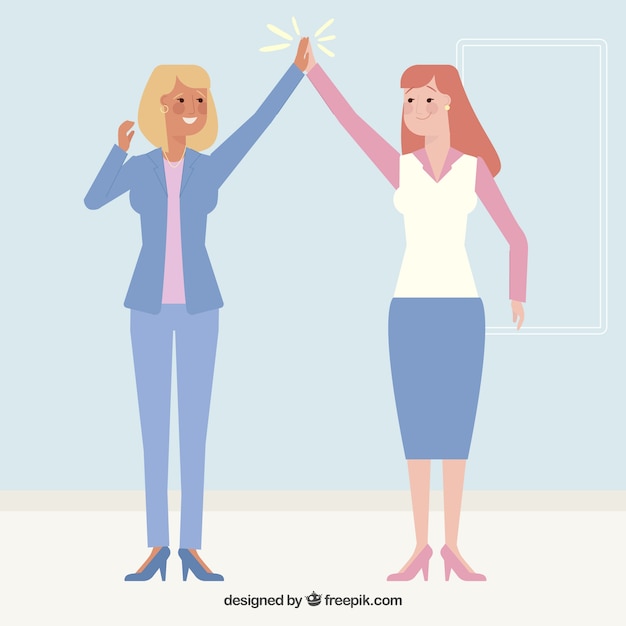 Businesswomen characters high five
gesture