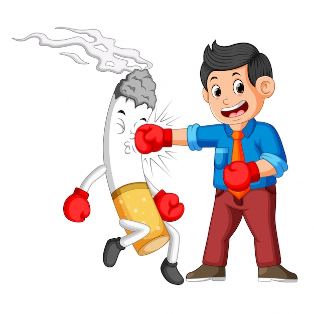 Bussinesman boxing with a cigarette Premium Vector