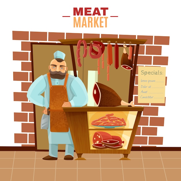 Free Vector | Butcher cartoon illustration