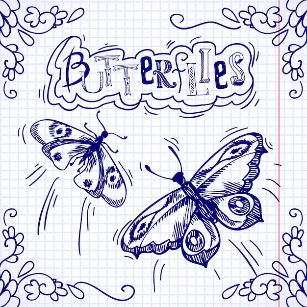 Butterflies doodle ornament