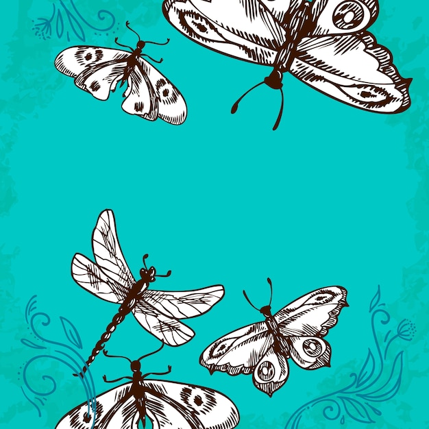 Download Butterflies and dragonflies illustration | Premium Vector