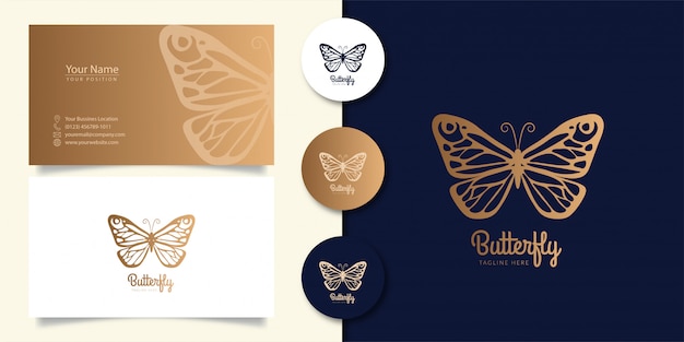 Butterfly logo design with business card Premium Vector