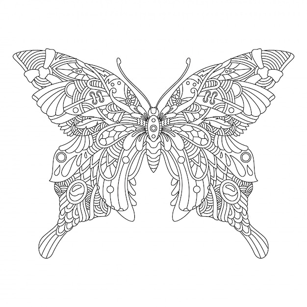 Premium Vector | Butterfly mandala ornamental for adult coloring page