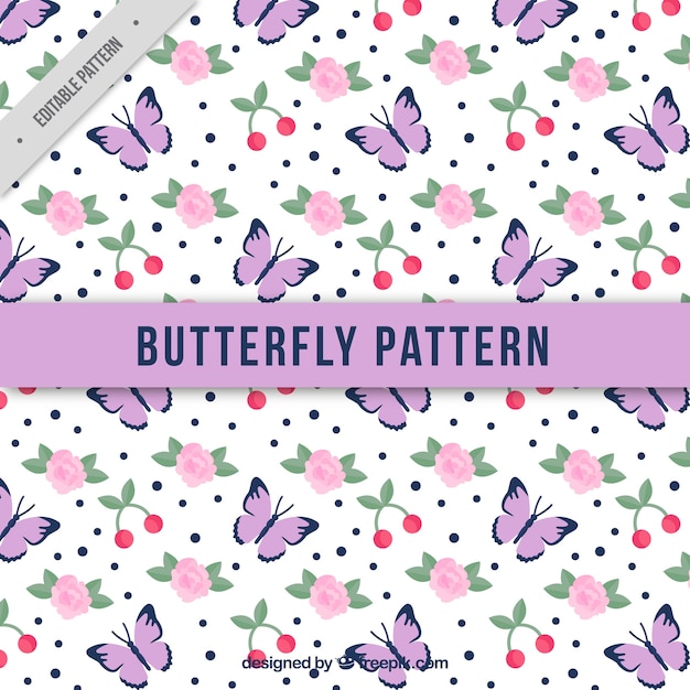Download Free Vector | Butterfly pattern with roses and cherry