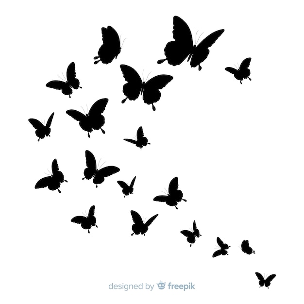 Butterfly silhouettes flying | Free Vector