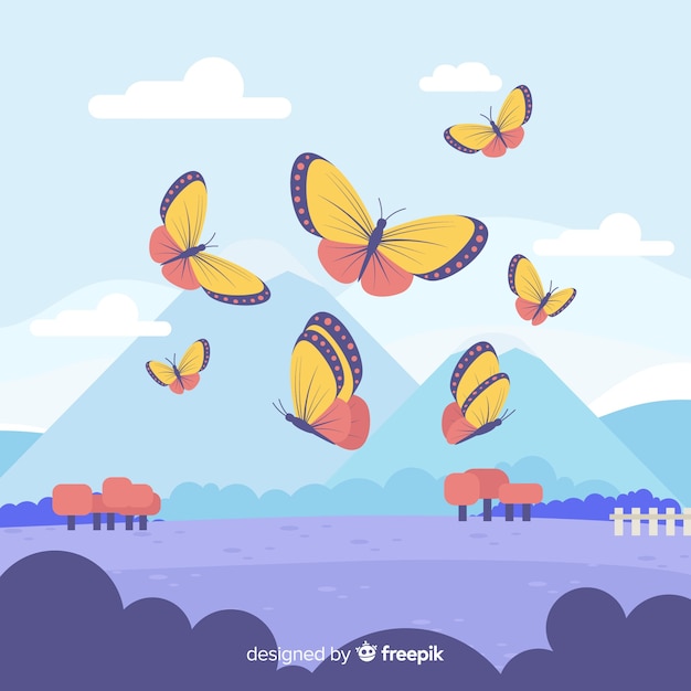 Butterfly swarm flying background | Free Vector