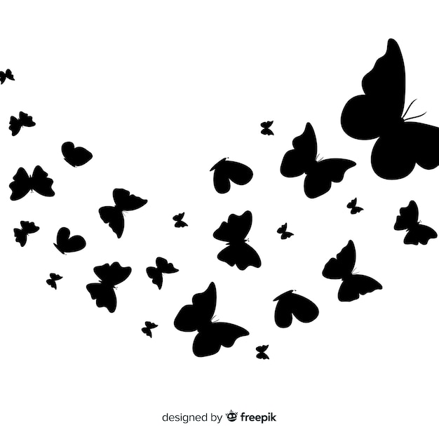 Butterfly swarm silhouette background | Free Vector