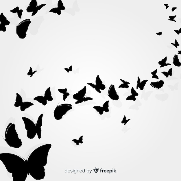 Butterfly swarm silhouette background | Free Vector