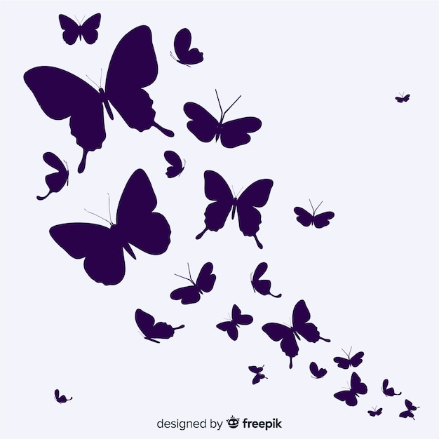 無料のベクター 蝶の群れシルエット背景
