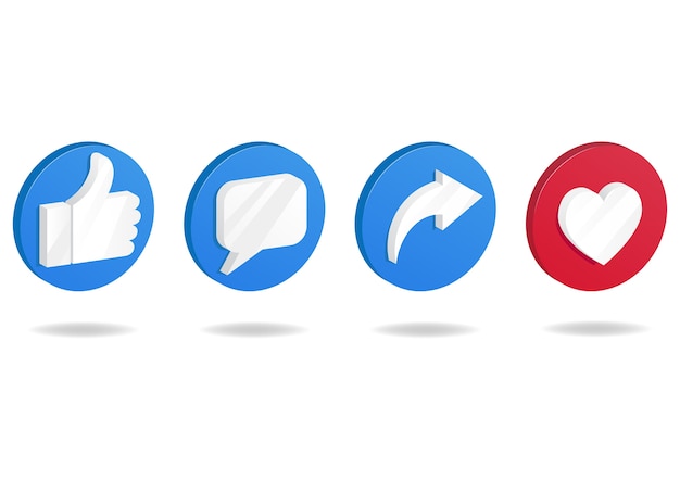 Premium Vector Button Icon On Social Media Thumbs Up And Heart Icon With Repost And Comment Icons