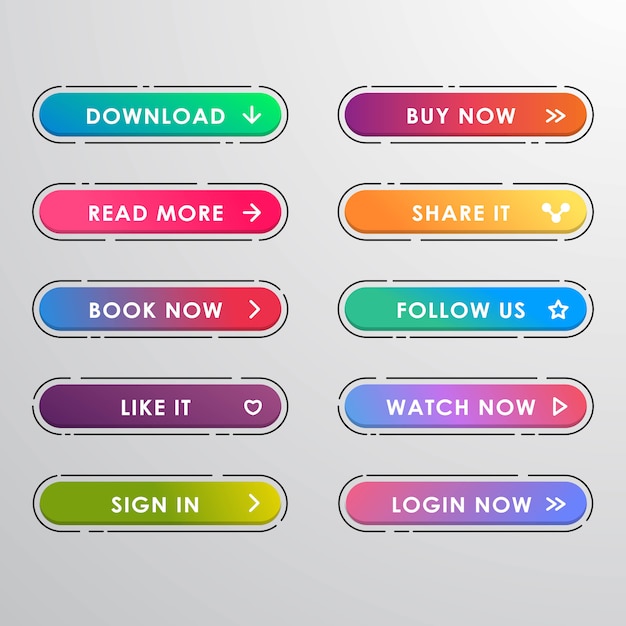 Button set modern trendy gradient style for website Premium Vector