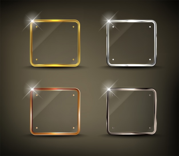 Button square web glossy  gold Premium Vector