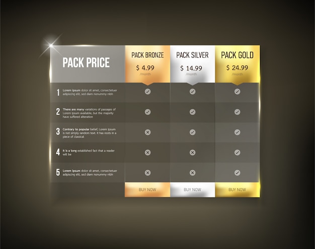 Button web price table pack3 Premium Vector