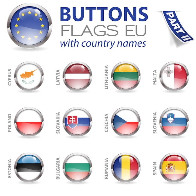 Buttons with eu flags Premium Vector