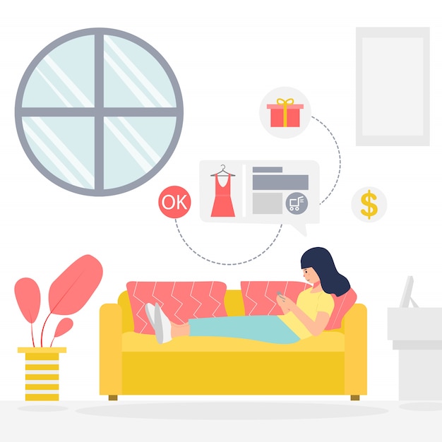Premium Vector | Buying online shop from home illustration