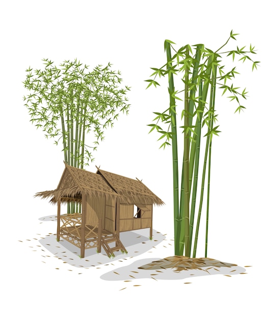 Premium Vector Cabin and bamboo