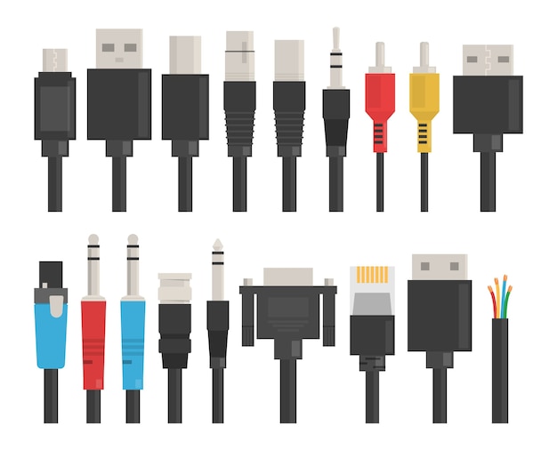 Premium Vector Cable Wire Set Usb For Computer Connection Device