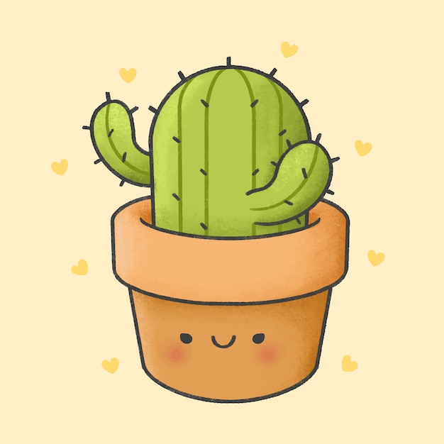 Premium Vector Cactus Cartoon Hand Drawn Style