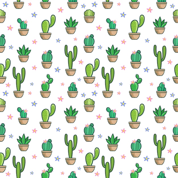 Premium Vector Cactus doodle seamless pattern set