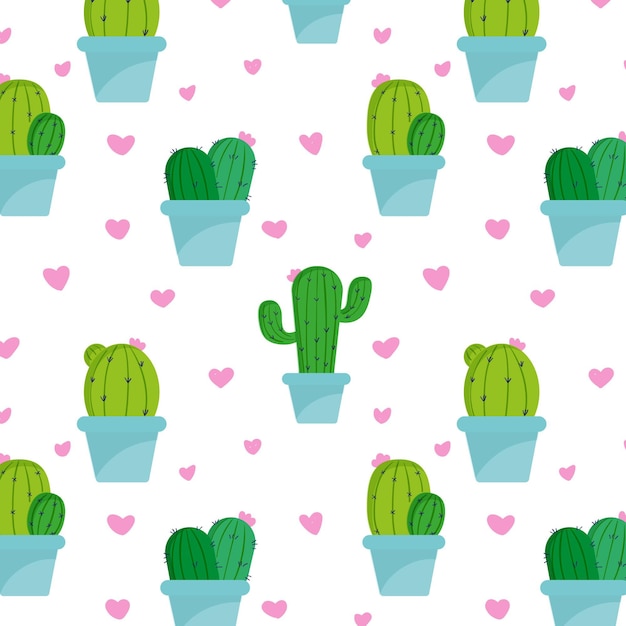 Free Vector | Cactus and hearts pattern