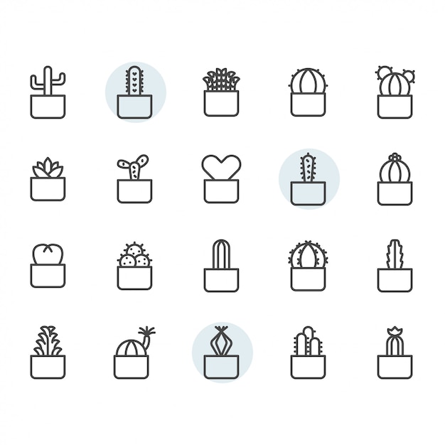 Premium Vector Cactus Icon And Symbol Set In Outline